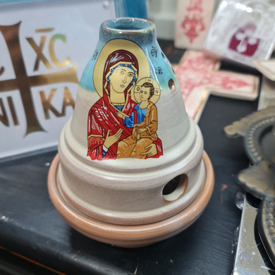 SALE Orthodox Lamp Kandili Ceramic Taper Top Turquoise Blue Brown