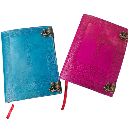 Cross Design Leather Etched Journal