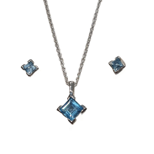 Blue Topaz stud earrings necklace Set