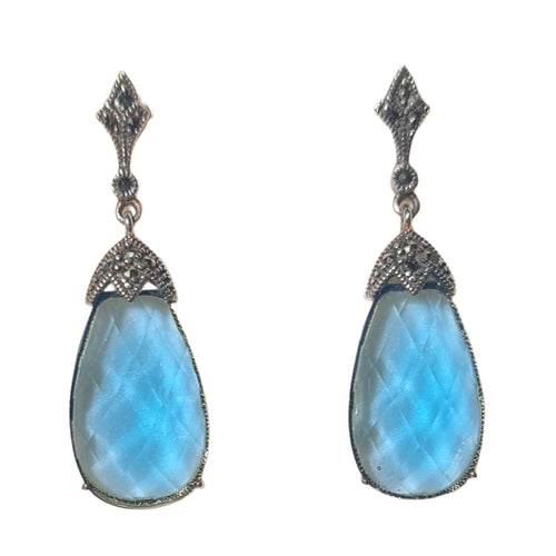 Vintage Blue Crystal Glass Marcasite earrings