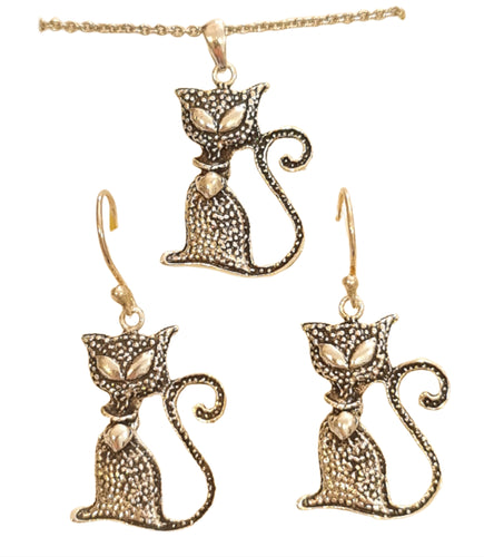 Kitty Cat Earrings and Necklace Set