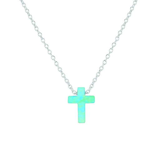 Green Opal look Cross necklace Silver