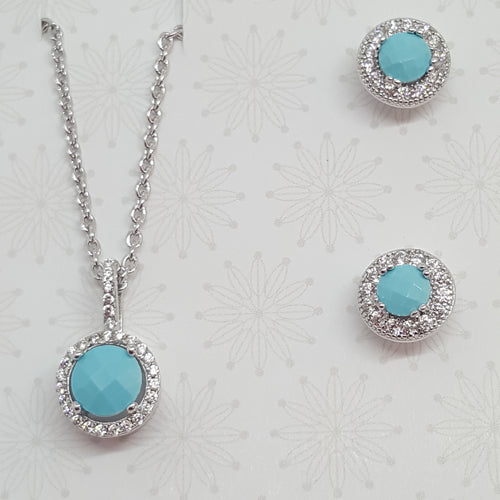 Turquoise and diamond look jewellery set in silver