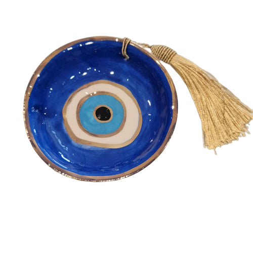 Ceramic trinket dish cobalt blue evil eye design