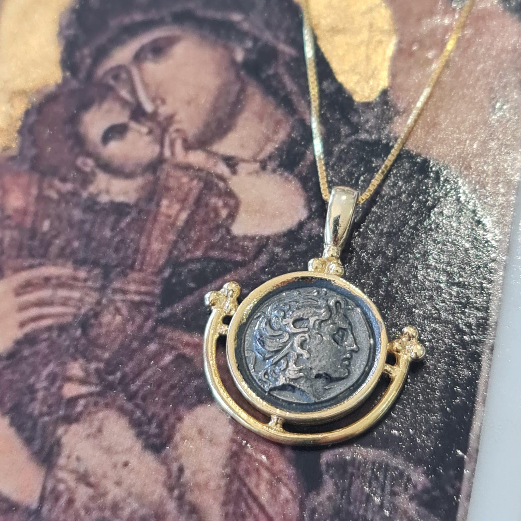 Alexander The Great ~ Sterling Silver & Gold Plated Silver Coin Necklace