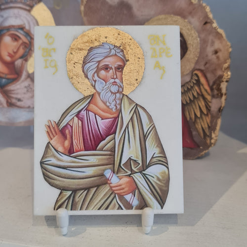 SALE Saint Andreas Greek Icon on Marble