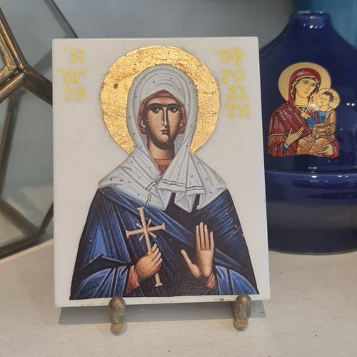 SALE Saint Aphroditi Greek Icon on Marble