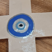 SALE Evil Eye Ceramic Wall Cross Silver Large