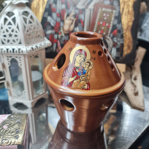 SALE Orthodox Lamp Kandili Ceramic Taper Top Brown