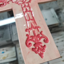 SALE Avignon ceramic wall cross in Pink wash