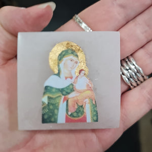 SALE Panayia Green Icon on Selenite Stone