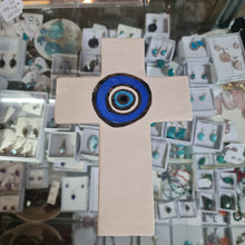 SALE Evil Eye Ceramic Wall Cross Large Silver