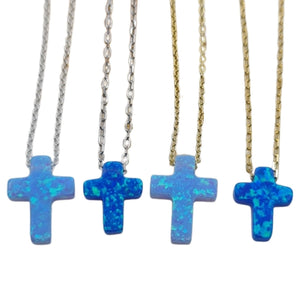 Agean Sea Blue Opal Cross Necklace