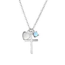 Blue Opal Faith Love Cross Necklace