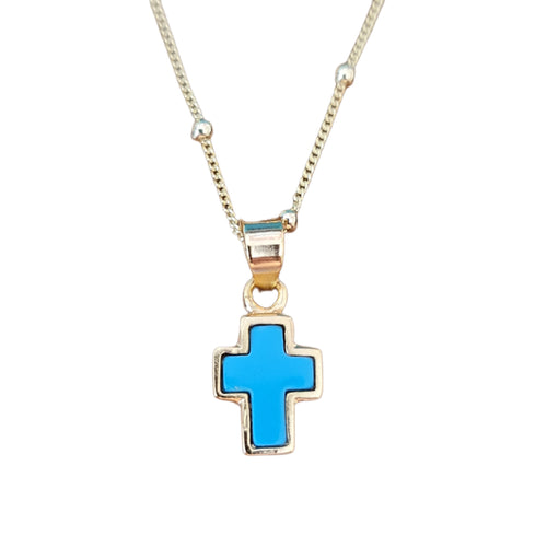 Alenka Cross necklace Blue Gold