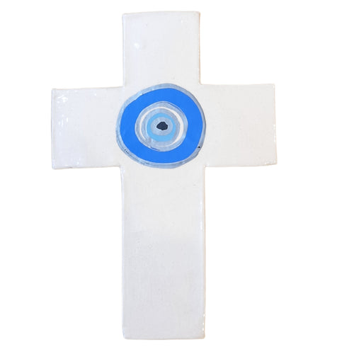 SALE Evil Eye Ceramic Wall Cross Large Silver