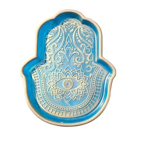 SALE Hamsa Hand of Fatima Trinket Dish - Agean Blue