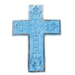 z SALE Avignon ceramic wall cross in Powder Blue and Silver