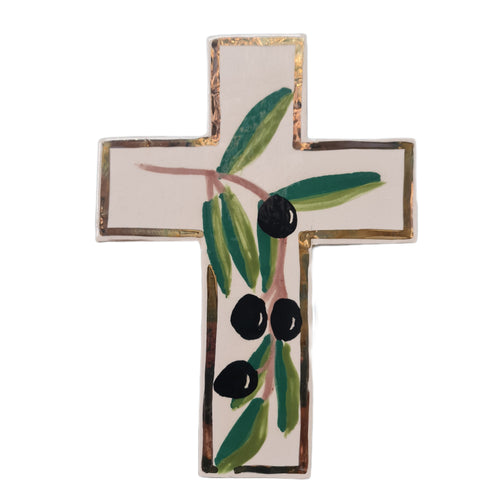 Olive Leaf Ceramic Wall Cross in Olive Leaf Gold