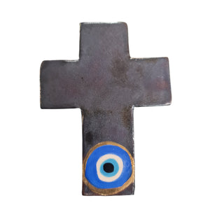 Ceramic Evil Eye Wall Cross small Gunmetal Grey