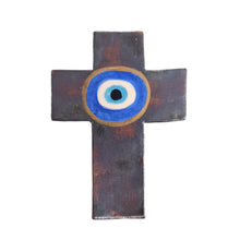 Ceramic Evil Eye Wall Cross small Gunmetal Grey