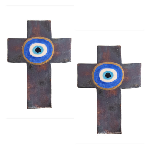 Ceramic Evil Eye Wall Cross small Gunmetal Grey