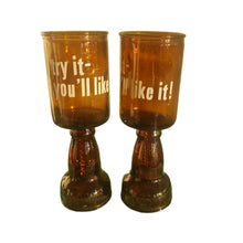 Vintage Bar Bell Beer Bottle Drinking Glasses Amber Glass set of 2