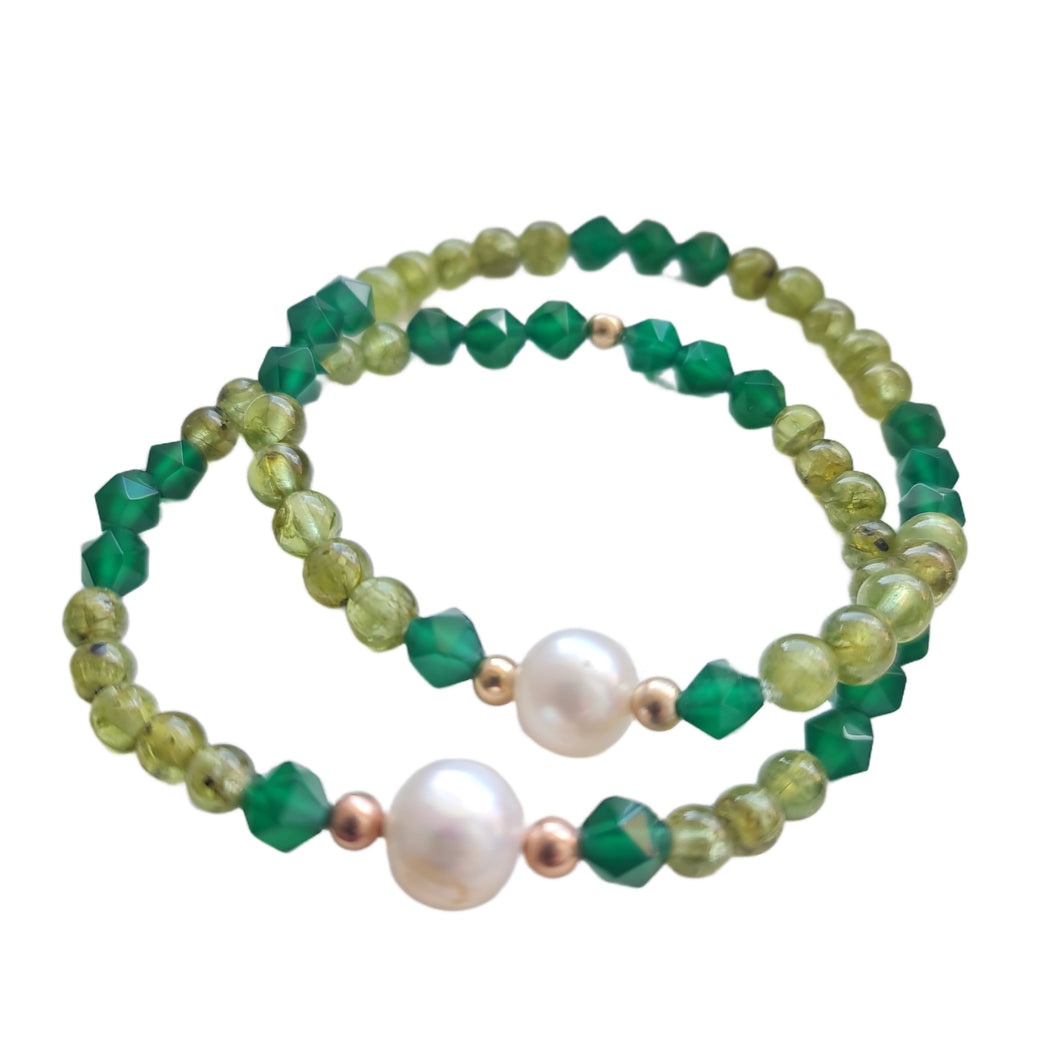 Peridot Freshwater Pearl Green Onyx natural stone bracelet