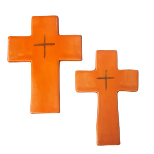 SALE Zante Ceramic Wall Cross Orange and Gold detail