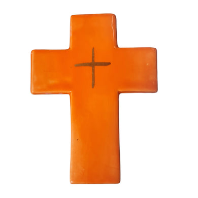 SALE Zante Ceramic Wall Cross Orange and Gold detail