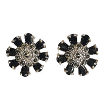 Black Spinel Marcasite Flower Studs 925 Sterling Silver Vintage Style