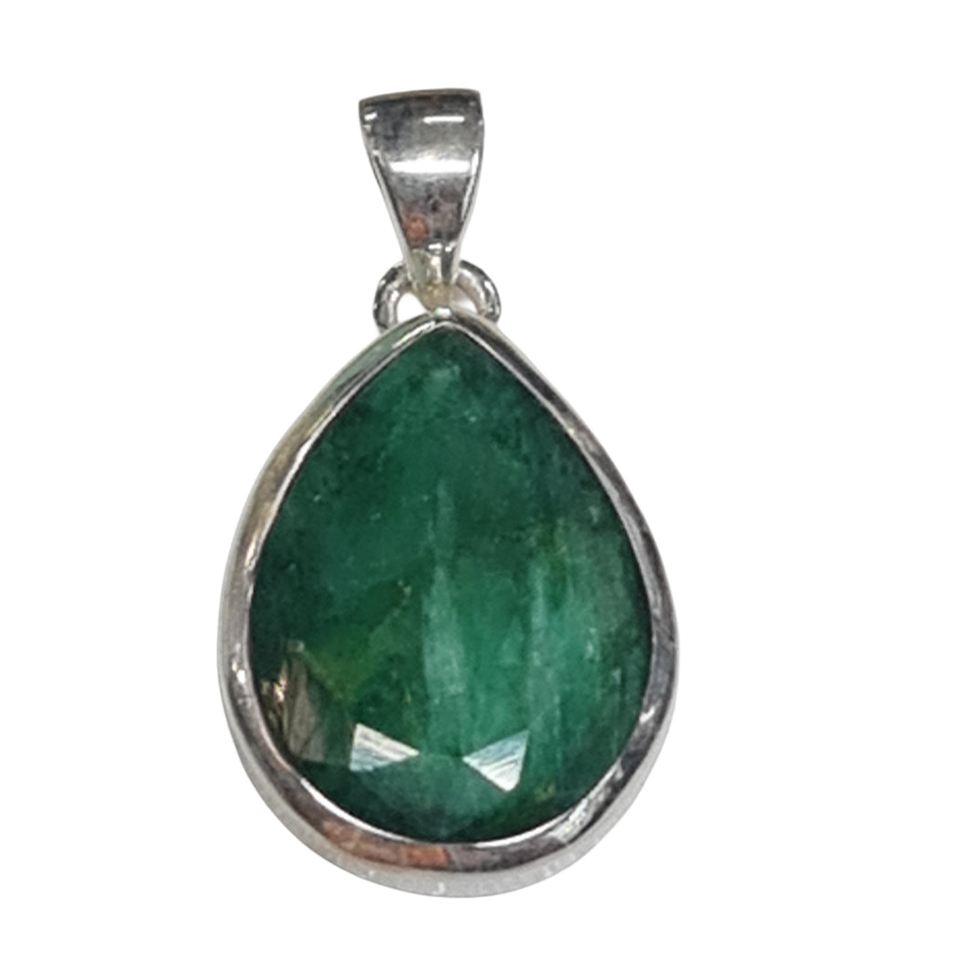 Green Indian Emerald Pendant 925 sterling silver Tear Drop