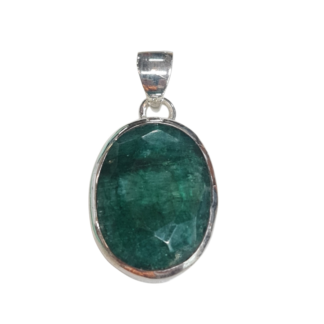 Green Indian Emerald Pendant 925 sterling silver Oval