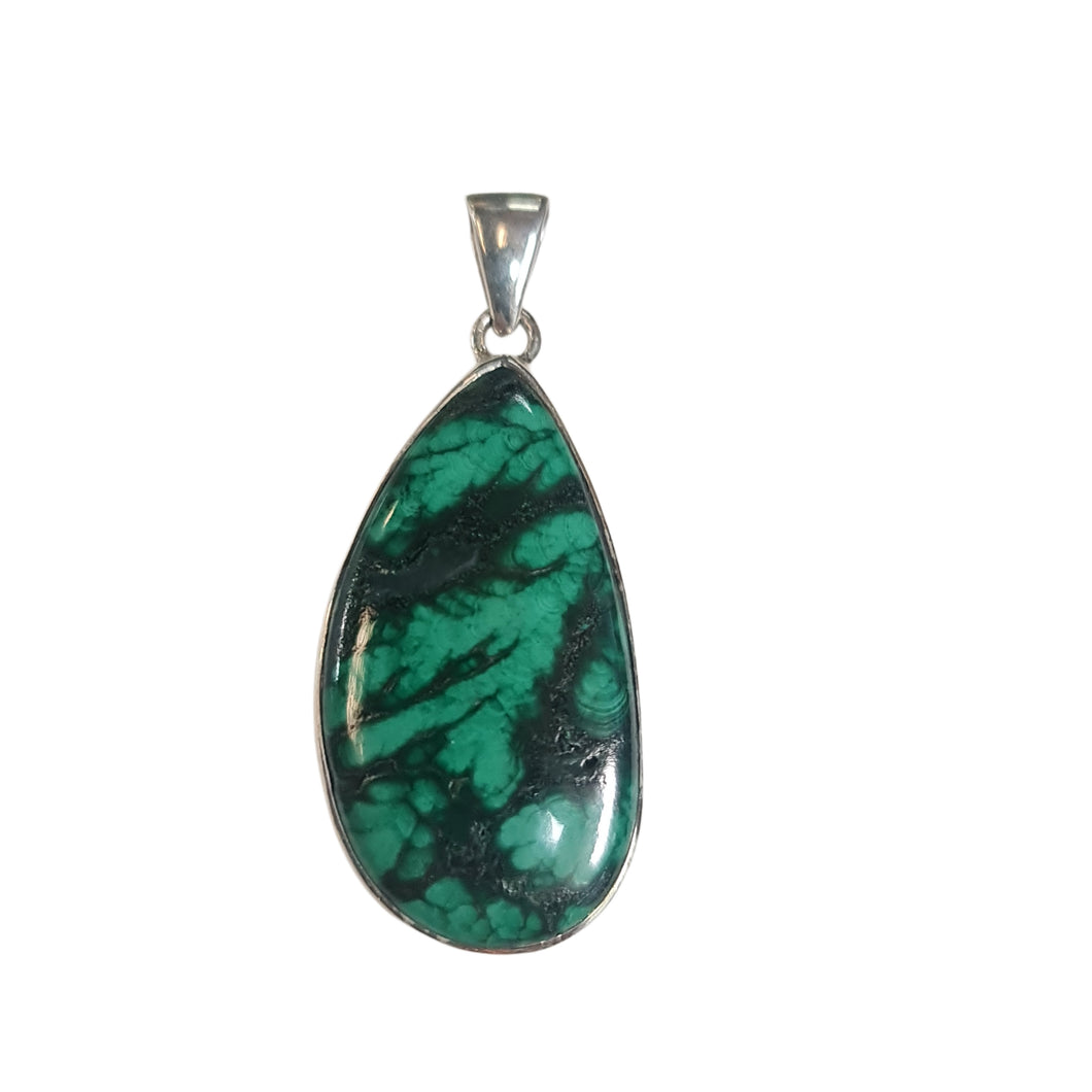 Malachite Pendant 925 sterling silver Feather pattern