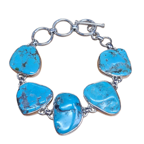 Free Form Natural Blue Turquoise Bracelet XL 925 sterling silver