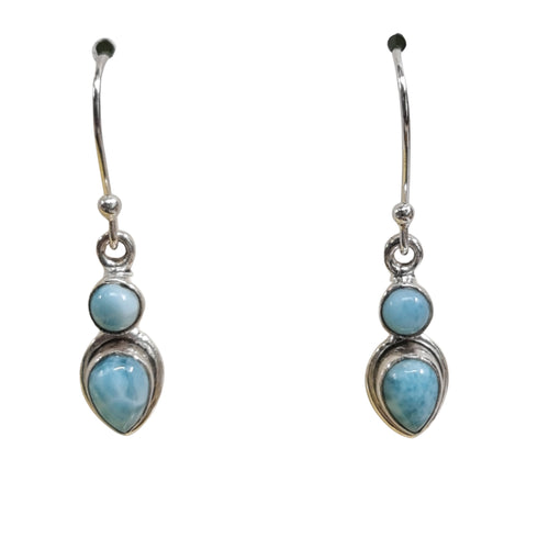 Larimar Round Tear Drop earrings 925 sterling silver