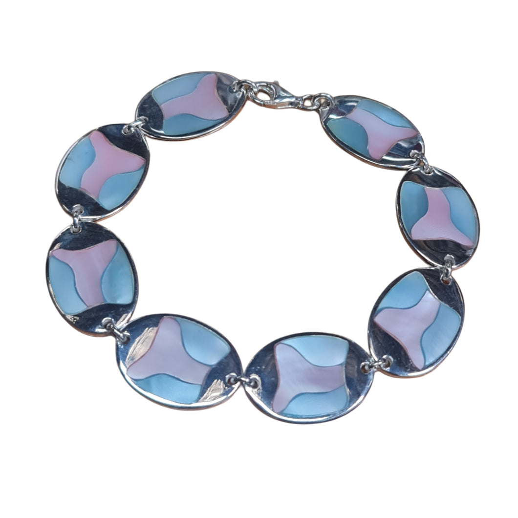 Mother of Pearl Bracelet Pink Blue 925 sterling silver