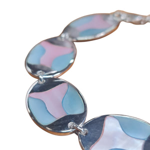 Mother of Pearl Bracelet Pink Blue 925 sterling silver