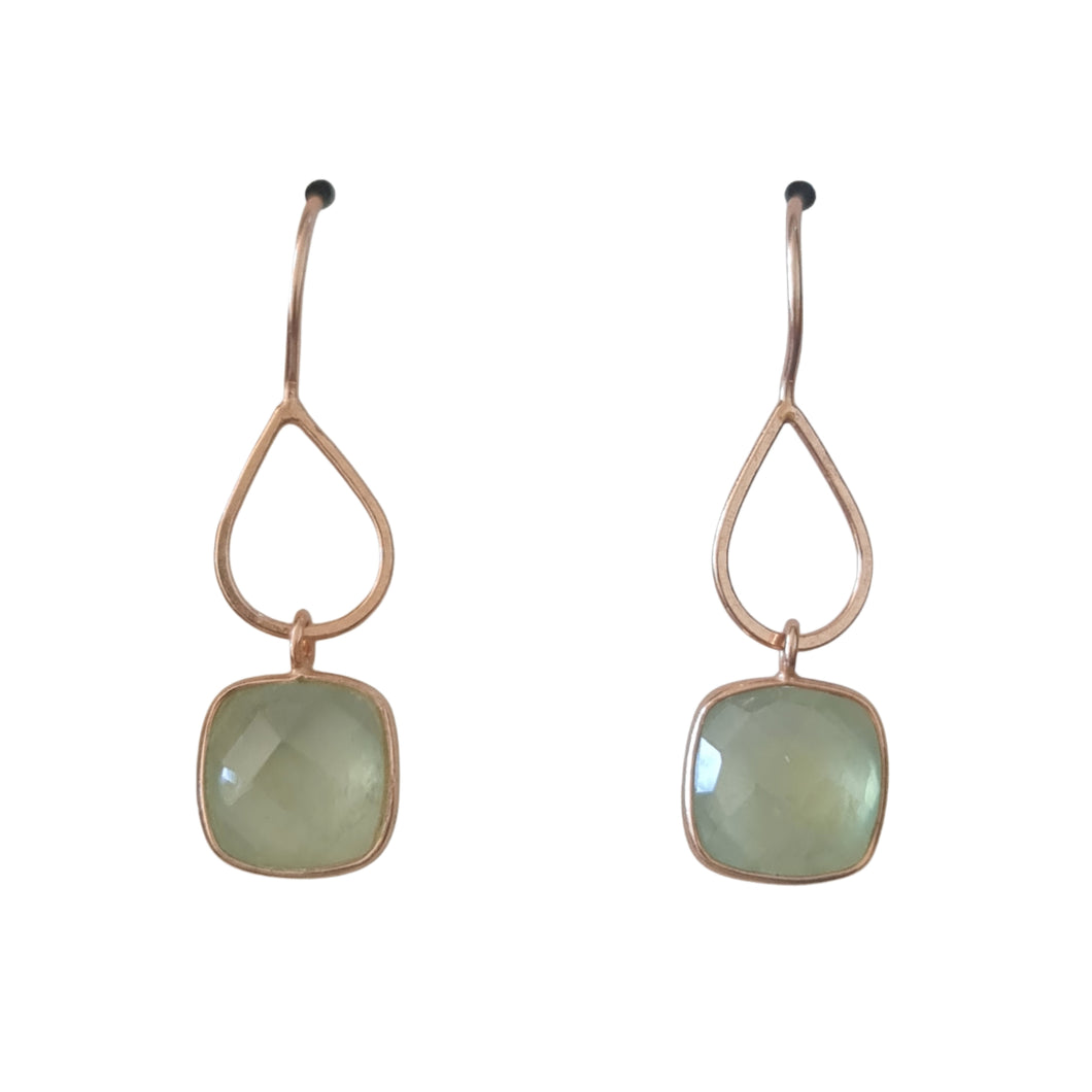 Green Prehnite Drop Earrings Rose Gold