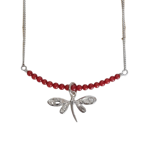 Dragonfly Dreaming Red Coral necklacee