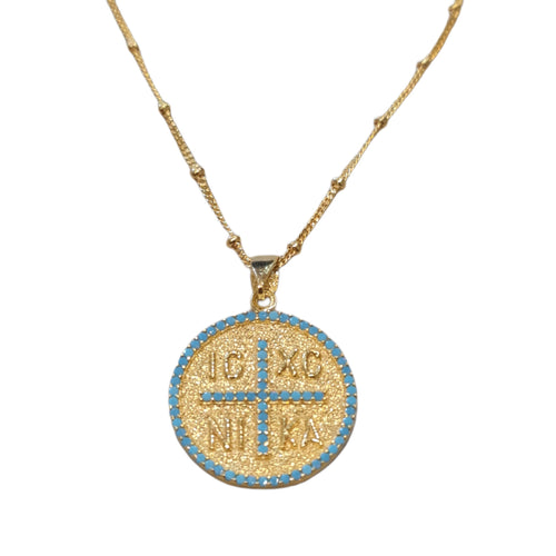 Symi Cross necklace Blue Gold
