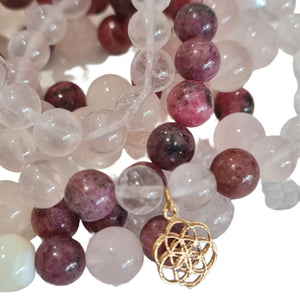 Love Me Seed of Life Stone bracelet Rose Quartz and Rhodonite