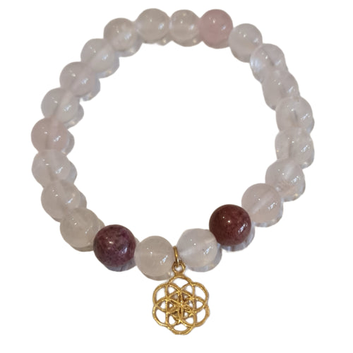 Love Me Seed of Life Stone bracelet Rose Quartz and Rhodonite