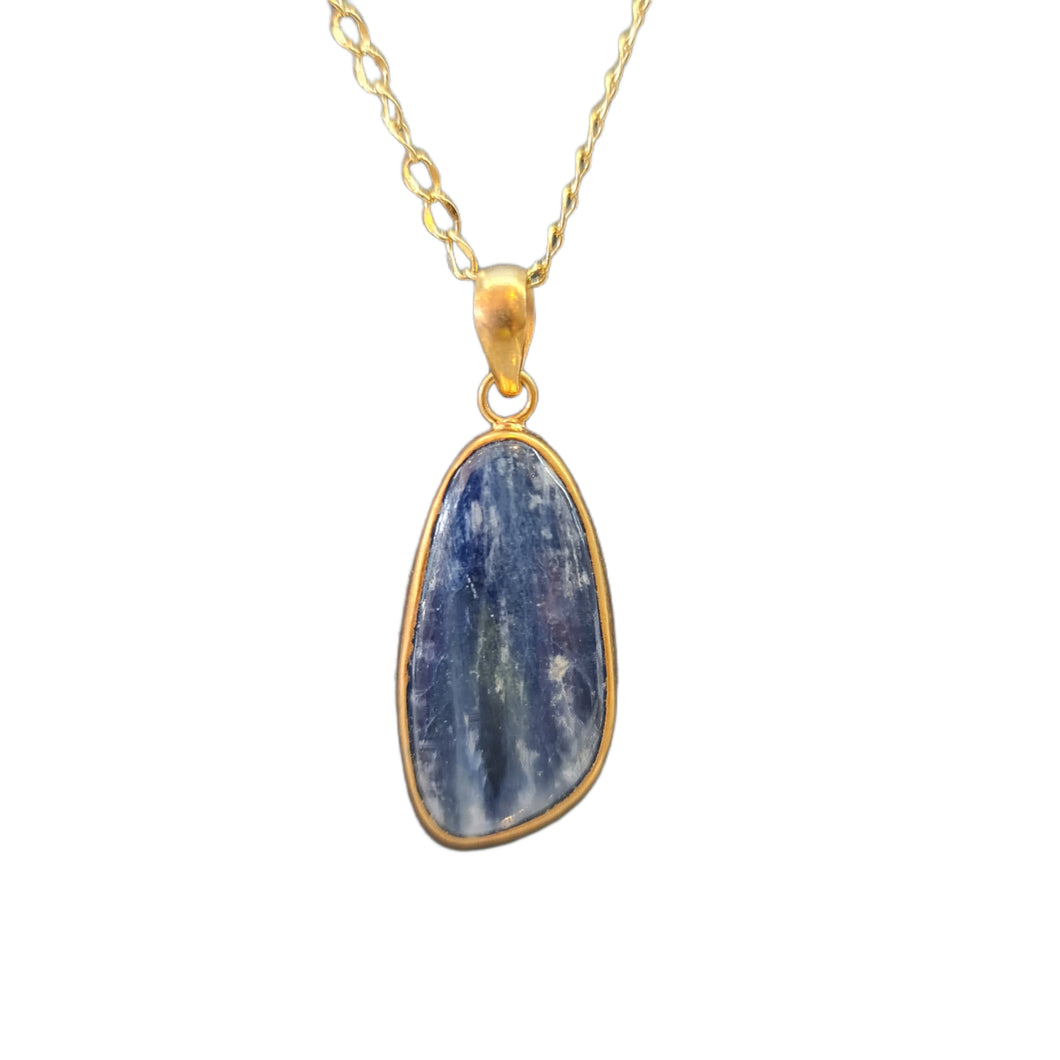 Blue Kyanite pendant necklace Gold Brass