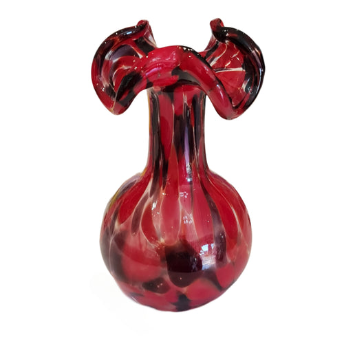 Murano Ruffle top Red glass vase Italy