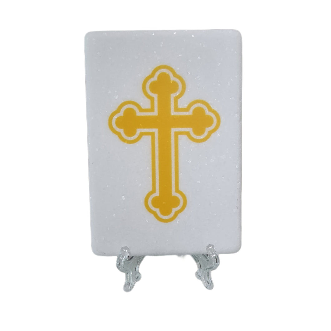 SALE Thassos White Marble Byzantine Greek Cross Gold