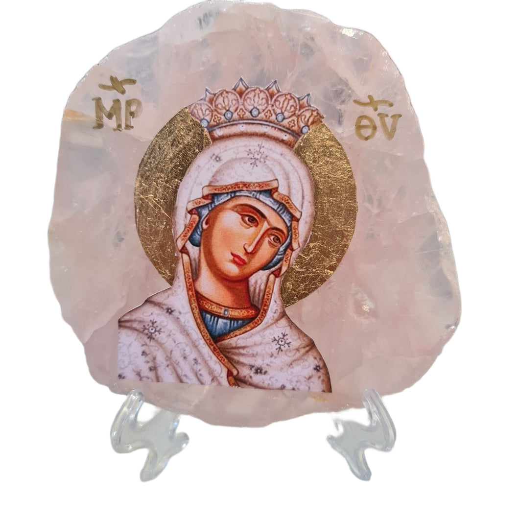 z Panayia Icon on Rose Quartz Stone