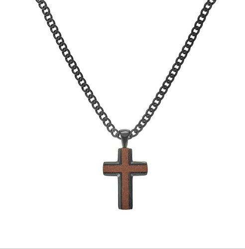 Orion Mens Cross Necklace Leather Black Brown stainless steel Black