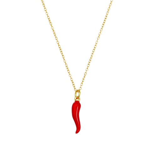 Cornicello Little Horn Necklace Italian Protection Good Luck Red Gold