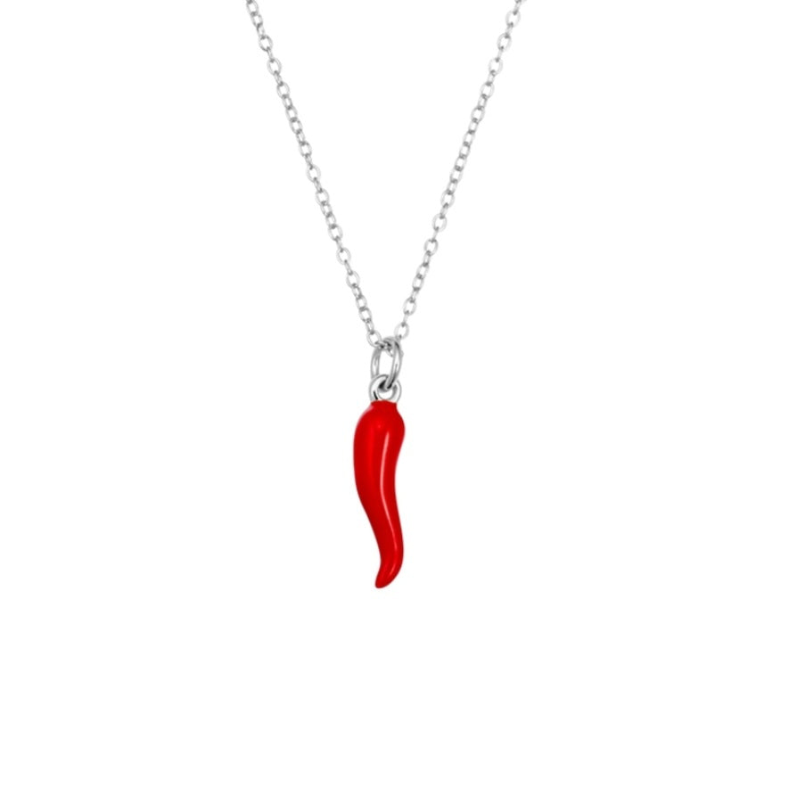 Cornicello Little Horn Necklace Italian Protection Good Luck Red Silver